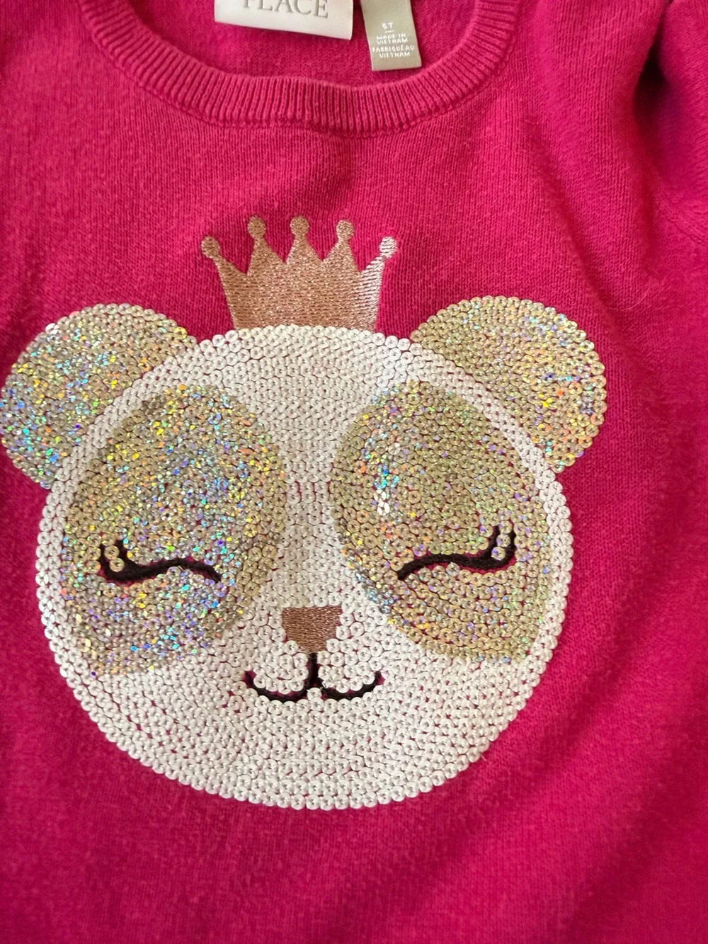 Children's Place Girls Pink Sweater with Sequin Bear 5T